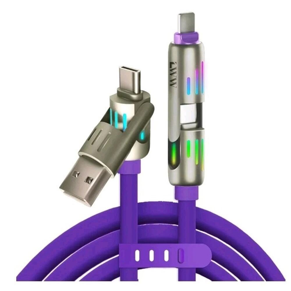 4-in-1 USB C &A Multi Charger Cable with LED Indicator - 4ft - Purple